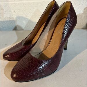 Lauren Blakwell Women's Cecily Pumps Faux Snakeskin Burgundy Heels Size 6 1/2